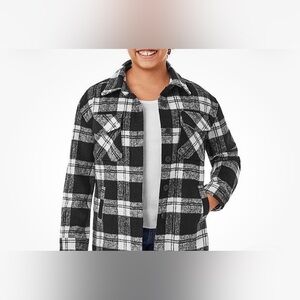 NWT Members Mark Girl’s Black and White  Plaid Shacket Size 6X